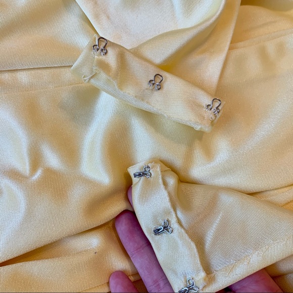 VTG 70’s Handmade Yellow Satin Full Length Dress - Picture 8 of 12